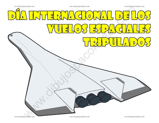 Día Internacional de los Vuelos Espaciales Tripulados dibujo a color y para colorear
